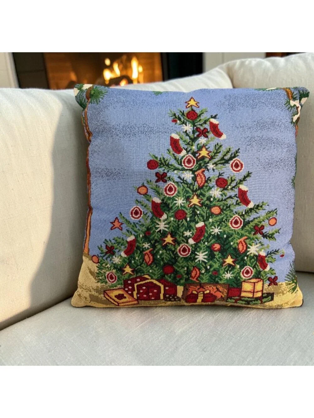 Tapestry Christmas Tree 18 x 18 Throw Pillow Country Farmhouse Cottagecore